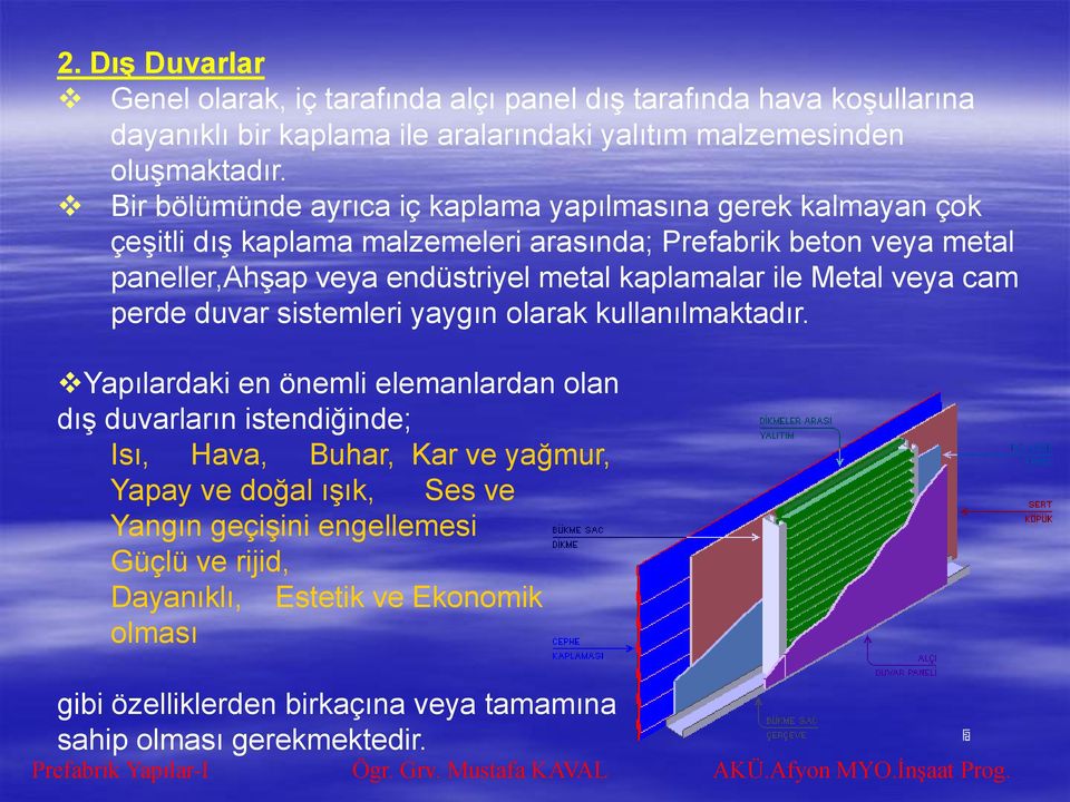 kaplamalar ile Metal veya cam perde duvar sistemleri yaygın olarak kullanılmaktadır.