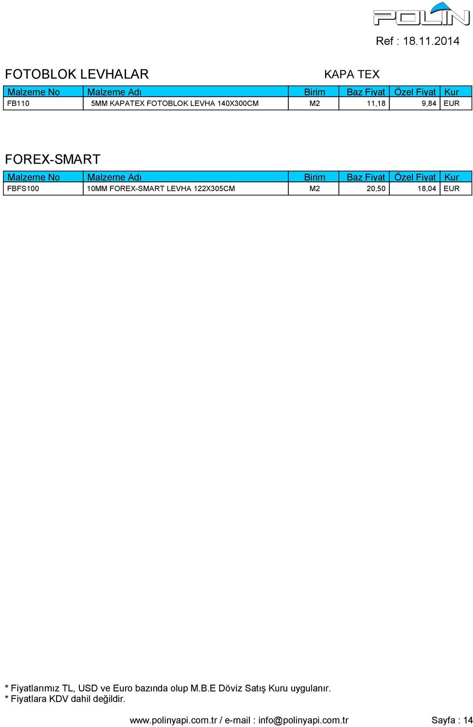 10MM FOREX-SMART LEVHA 122X305CM M2 20,50 18,04 EUR www.