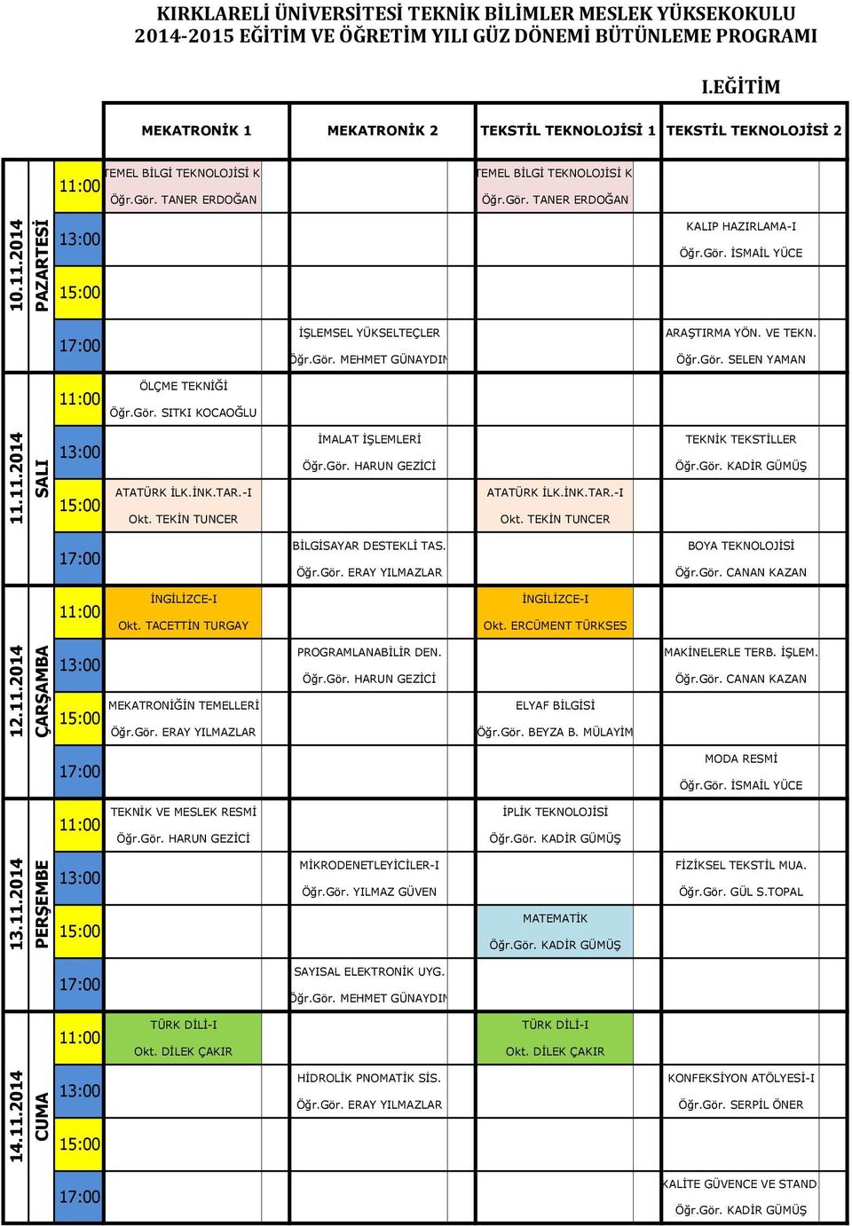 ERCÜMENT TÜRKSES MEKATRONİĞİN TEMELLERİ PROGRAMLANABİLİR DEN. ELYAF BİLGİSİ Öğr.Gör.