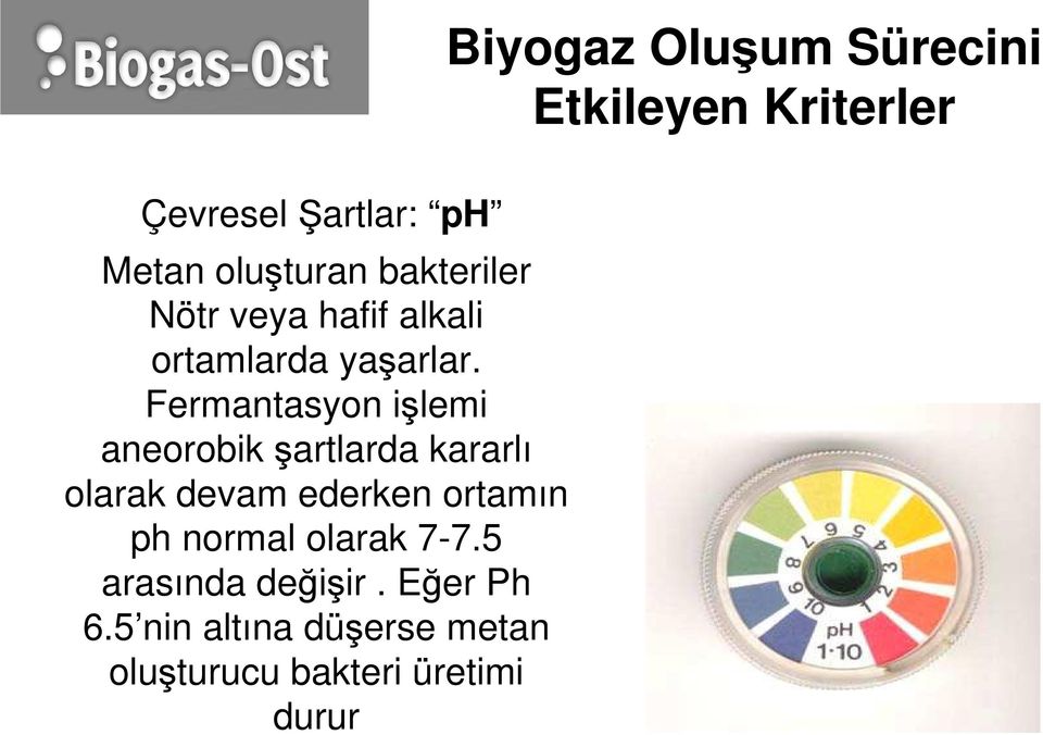 Fermantasyon işlemi aneorobik şartlarda kararlı olarak devam ederken ortamın ph