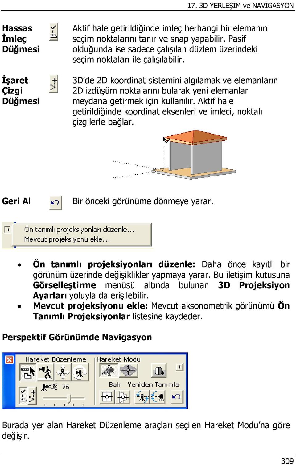 3D de 2D koordinat sistemini algılamak ve elemanların 2D izdüşüm noktalarını bularak yeni elemanlar meydana getirmek için kullanılır.