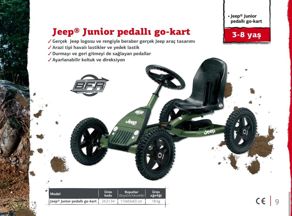 pedallar Ayarlanabilir koltuk ve direksiyon Jeep Junior pedallı go-kart 3-8 yaş Model