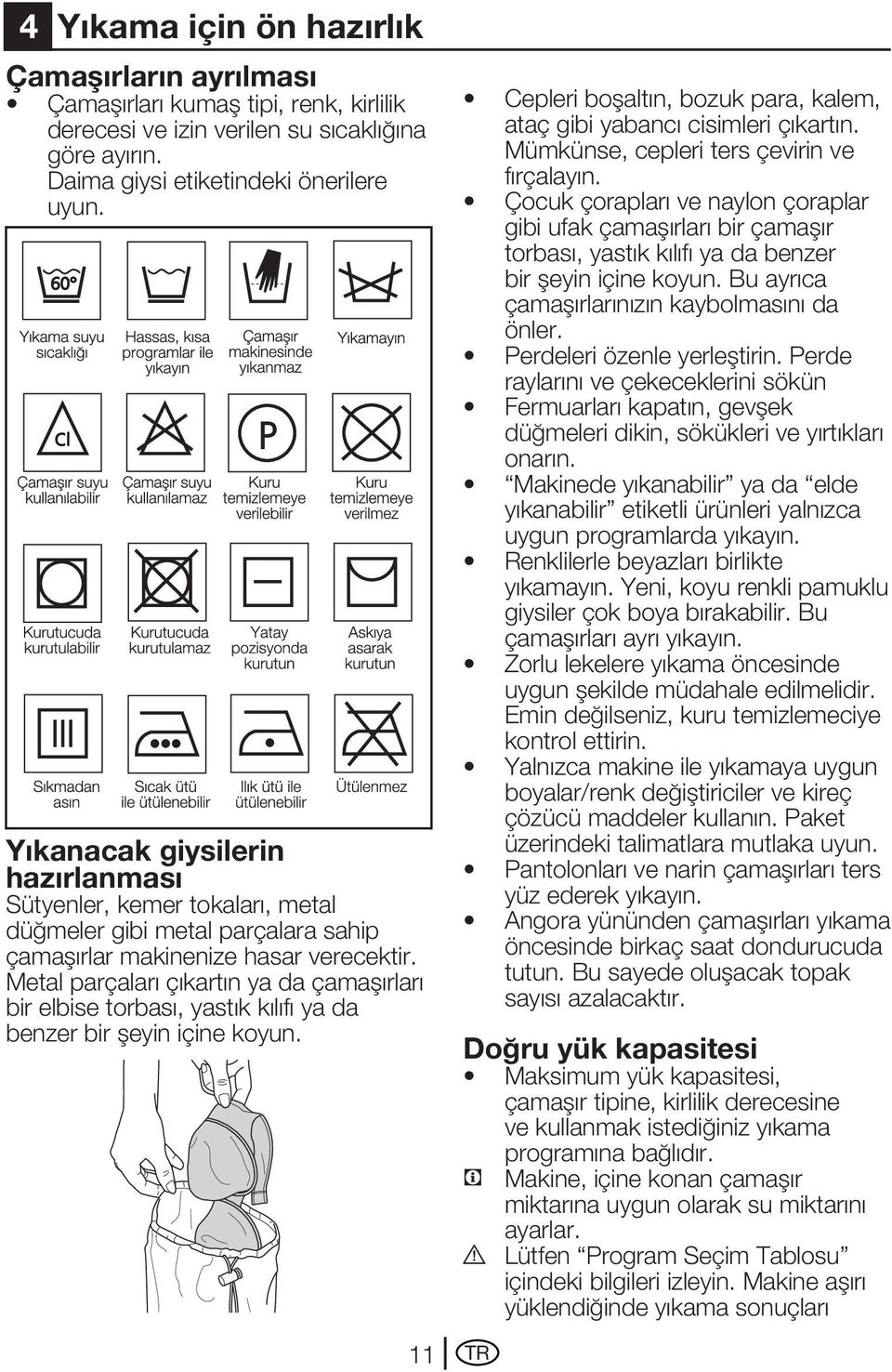 Metal parçaları çıkartın ya da çamaşırları bir elbise torbası, yastık kılıfı ya da benzer bir şeyin içine koyun. 11 Cepleri boşaltın, bozuk para, kalem, ataç gibi yabancı cisimleri çıkartın.