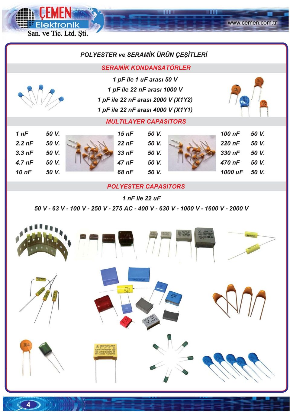 pf ile 22 nf arası 2000 (X1Y2) 1 pf ile 22 nf arası 4000 (X1Y1) MULTILAYER CAPASITORS 15 nf 50. 22 nf 50.