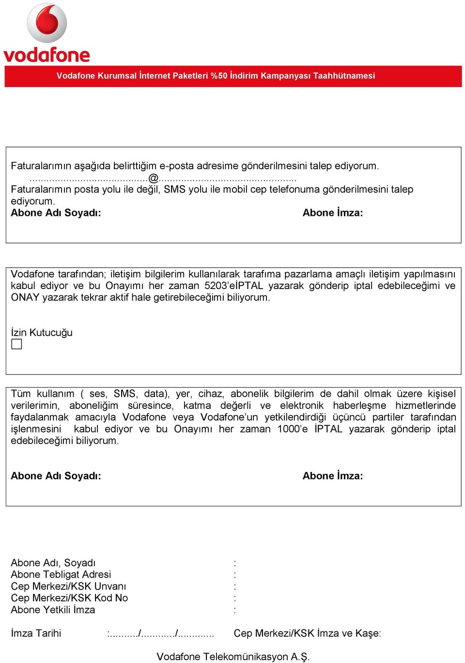 Vodafone Kurumsal İnternet Paketleri %50 İndirim Kampanyası Taahhütnamesi -  PDF Ücretsiz indirin