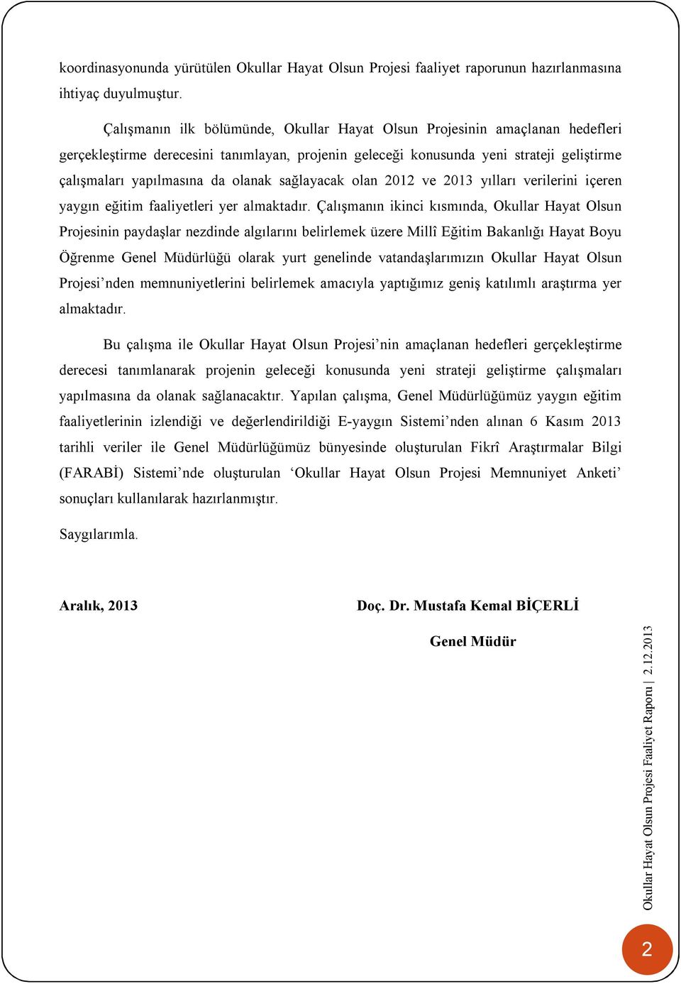 Okullar Hayat Olsun Projesi Faaliyet Raporu - PDF Ücretsiz indirin