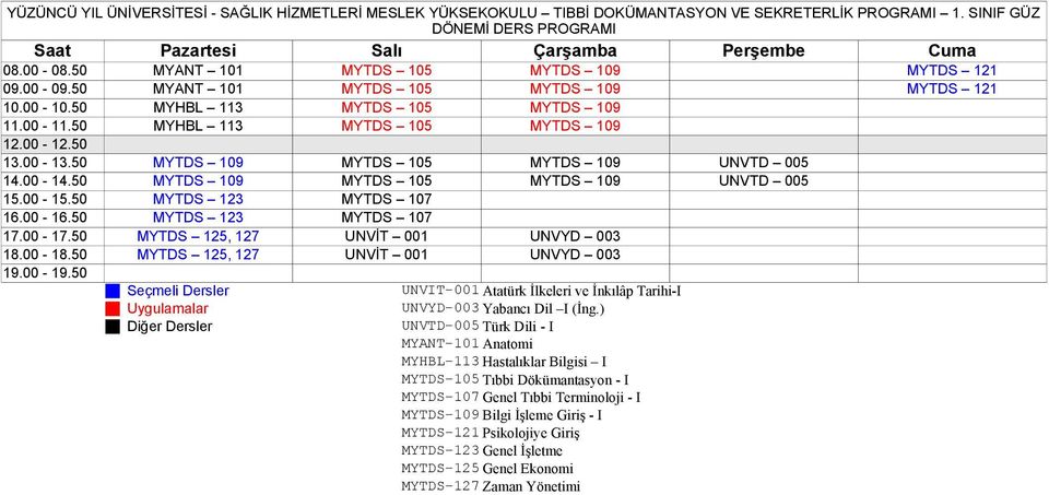 50 MYTDS 109 MYTDS 105 MYTDS 109 UNVTD 005 15.00-15.50 MYTDS 123 MYTDS 107 16.00-16.50 MYTDS 123 MYTDS 107 17.00-17.50 MYTDS 125, 127 UNVİT 001 UNVYD 003 18.00-18.