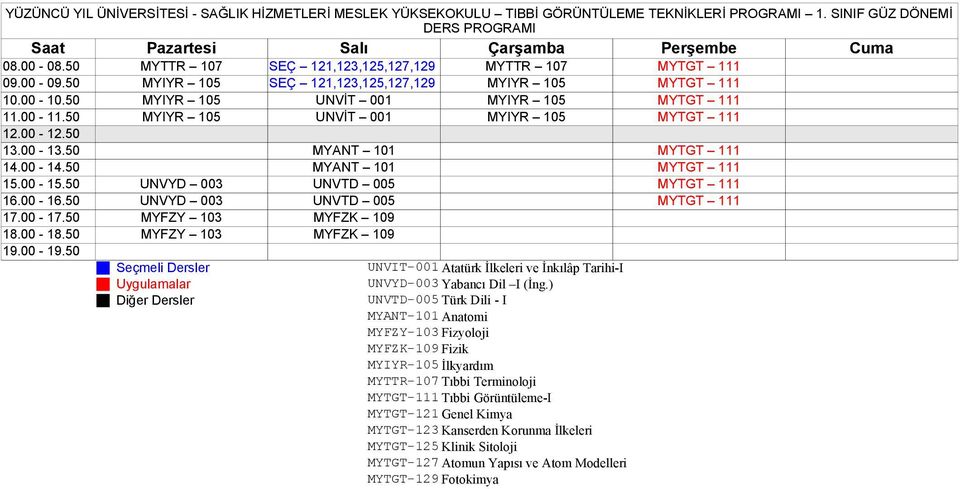 50 MYIYR 105 UNVİT 001 MYIYR 105 MYTGT 111 13.00-13.50 MYANT 101 MYTGT 111 14.00-14.50 MYANT 101 MYTGT 111 15.00-15.50 UNVYD 003 UNVTD 005 MYTGT 111 16.00-16.50 UNVYD 003 UNVTD 005 MYTGT 111 17.00-17.