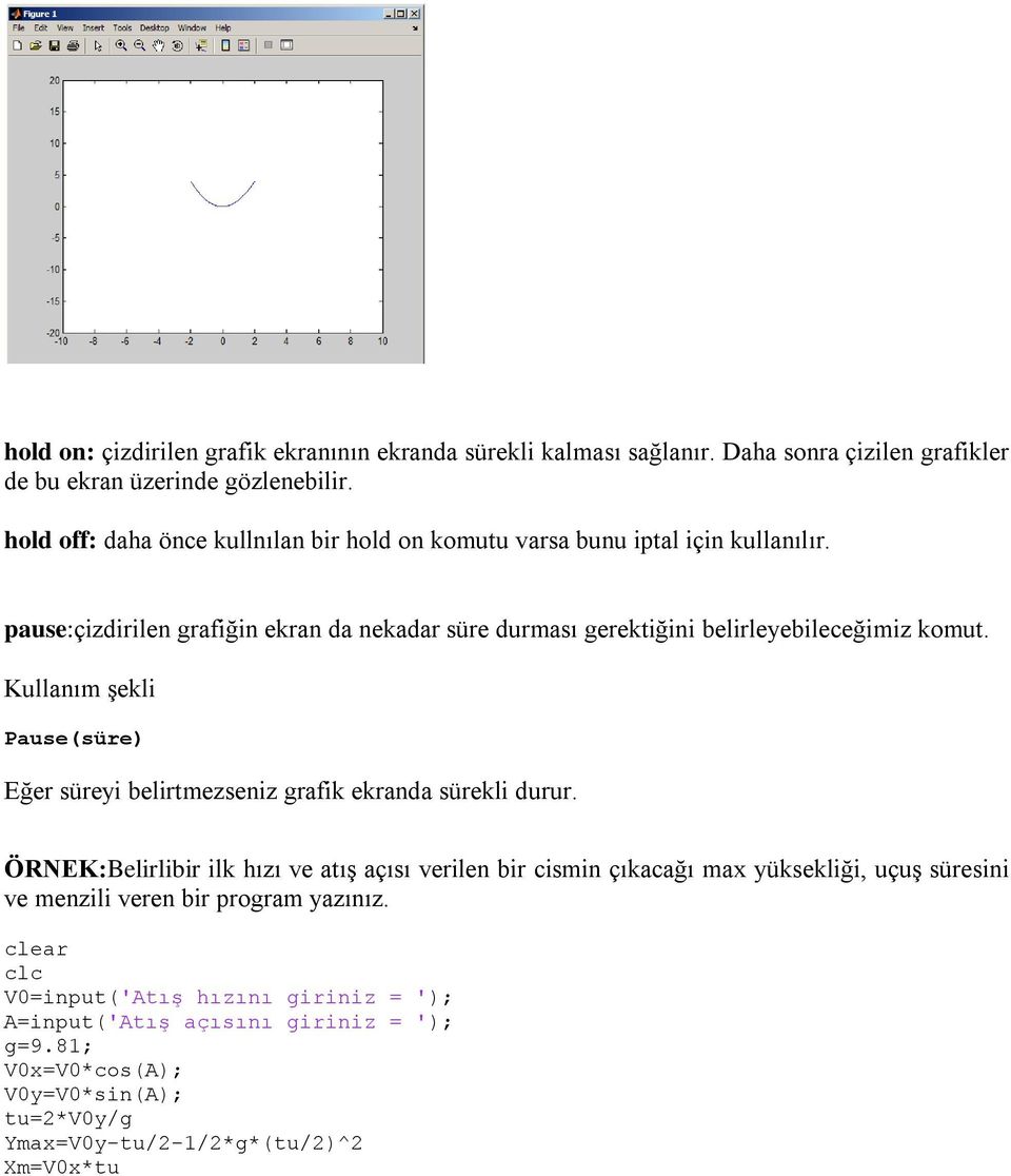 pause:çizdirilen grafiğin ekran da nekadar süre durması gerektiğini belirleyebileceğimiz komut.