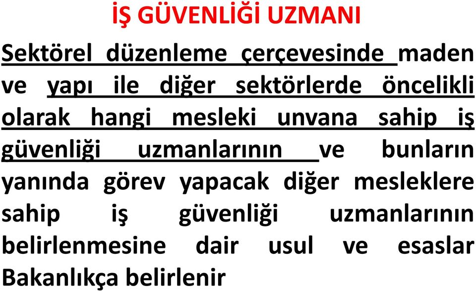 uzmanlarının ve bunların yanında görev yapacak diğer mesleklere sahip iş