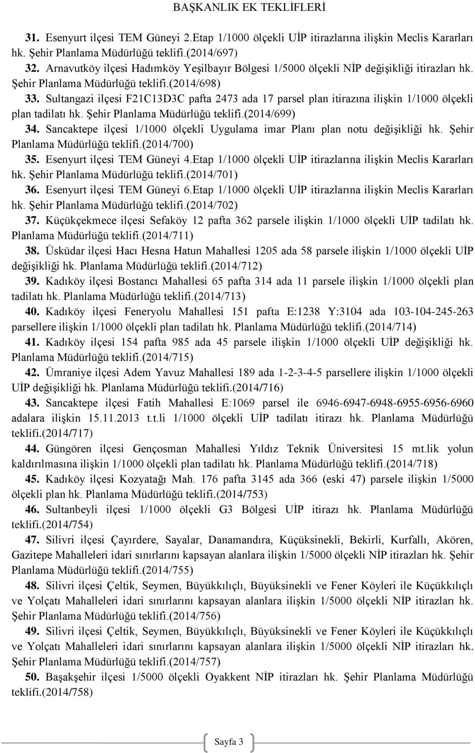 Sultangazi ilçesi F21C13D3C pafta 2473 ada 17 parsel plan itirazına ilişkin 1/1000 ölçekli plan tadilatı hk. Şehir Planlama Müdürlüğü teklifi.(2014/699) 34.