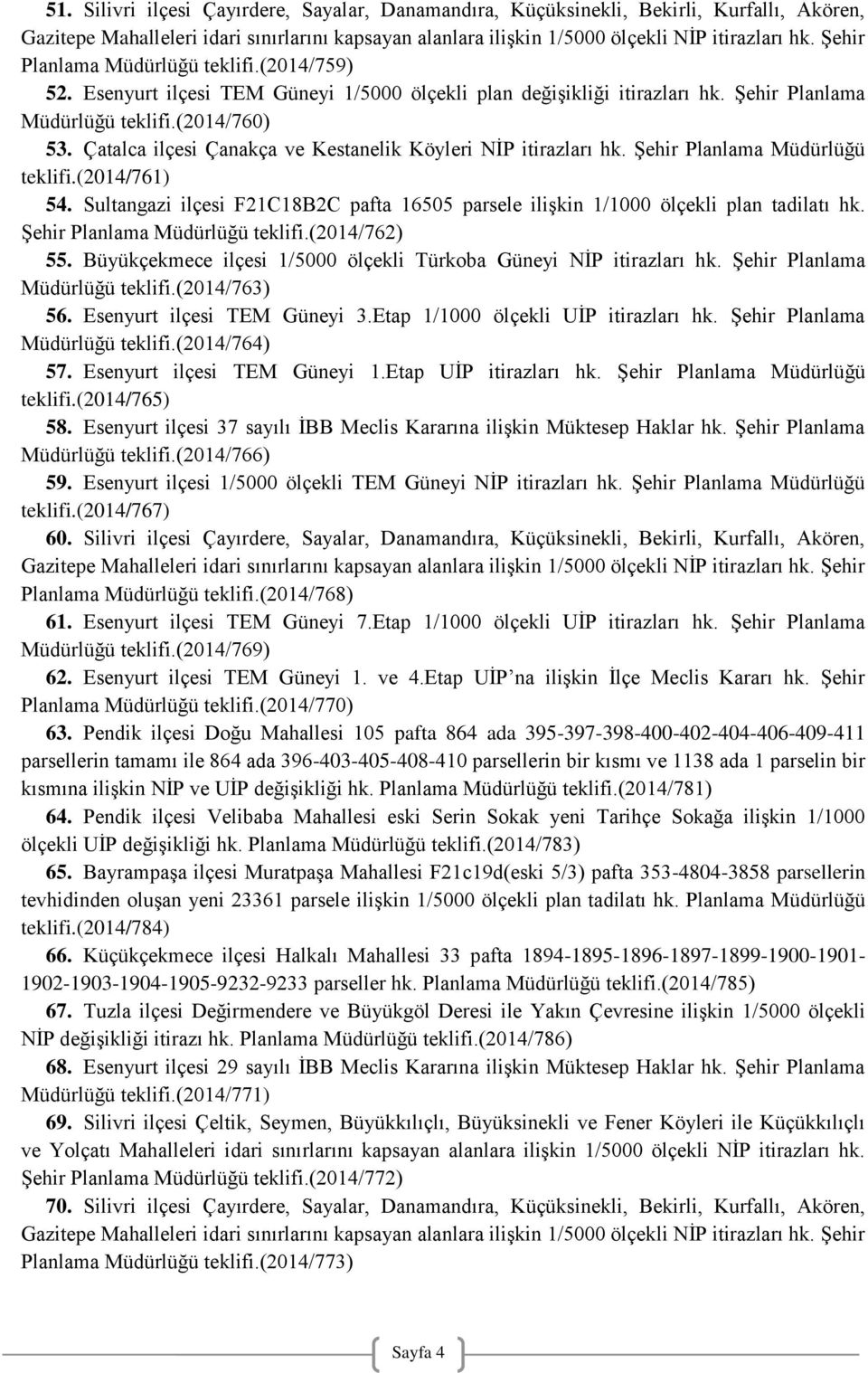 Şehir Planlama Müdürlüğü teklifi.(2014/761) 54. Sultangazi ilçesi F21C18B2C pafta 16505 parsele ilişkin 1/1000 ölçekli plan tadilatı hk. Şehir Planlama Müdürlüğü teklifi.(2014/762) 55.