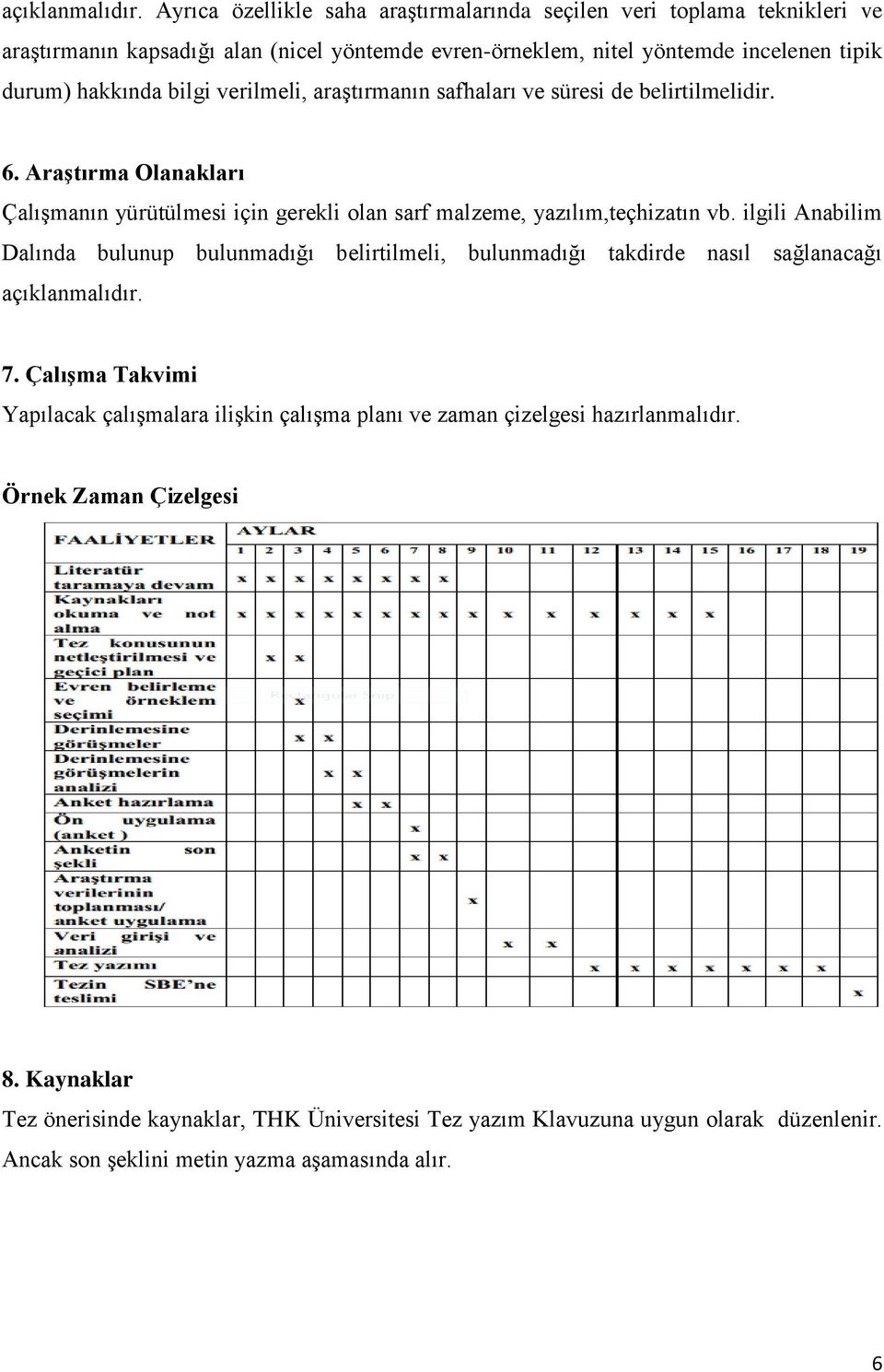 verilmeli, araştırmanın safhaları ve süresi de belirtilmelidir. 6. Araştırma Olanakları Çalışmanın yürütülmesi için gerekli olan sarf malzeme, yazılım,teçhizatın vb.