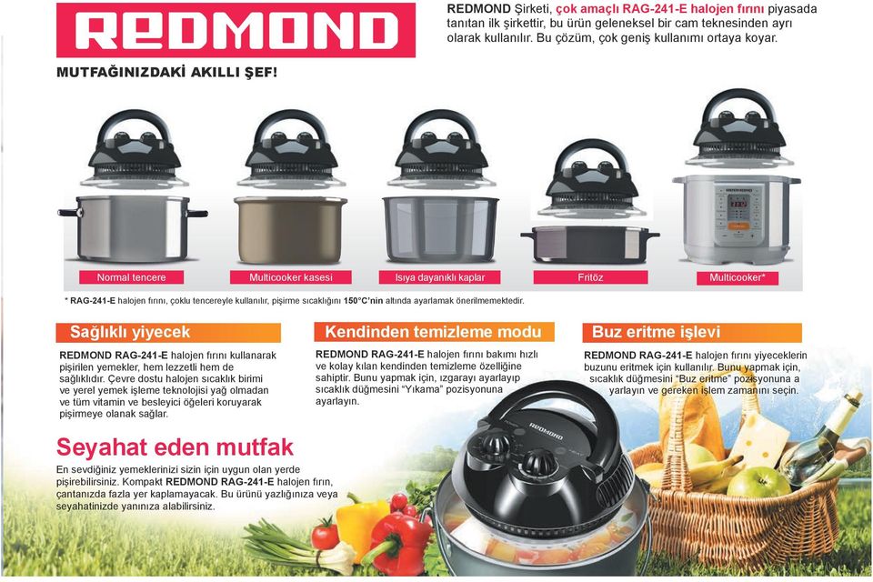 Normal tencere Multicooker kasesi Isıya dayanıklı kaplar Fritöz Multicooker* * RAG-241-E halojen fırını, çoklu tencereyle kullanılır, pişirme sıcaklığını 150 C nin altında ayarlamak önerilmemektedir.