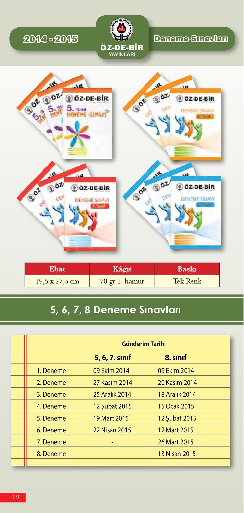 Deneme 09 Ekim 2014 09 Ekim 2014 2. Deneme 27 Kasım 2014 20 Kasım 2014 3.