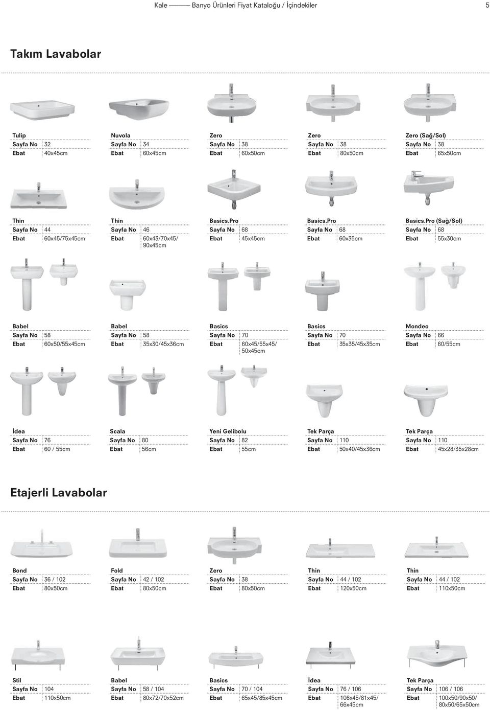 Pro (Sağ/Sol) Sayfa No 68 Ebat 55x30cm Babel Sayfa No 58 Ebat 60x50/55x45cm Babel Sayfa No 58 Ebat 35x30/45x36cm Basics Sayfa No 70 Ebat 60x45/55x45/ 50x45cm Basics Sayfa No 70 Ebat 35x35/45x35cm