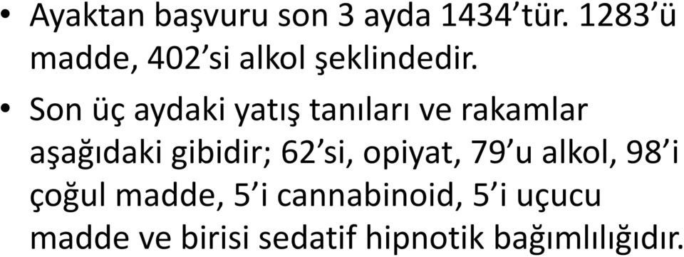 Son üç aydaki yatış tanıları ve rakamlar aşağıdaki gibidir; 62