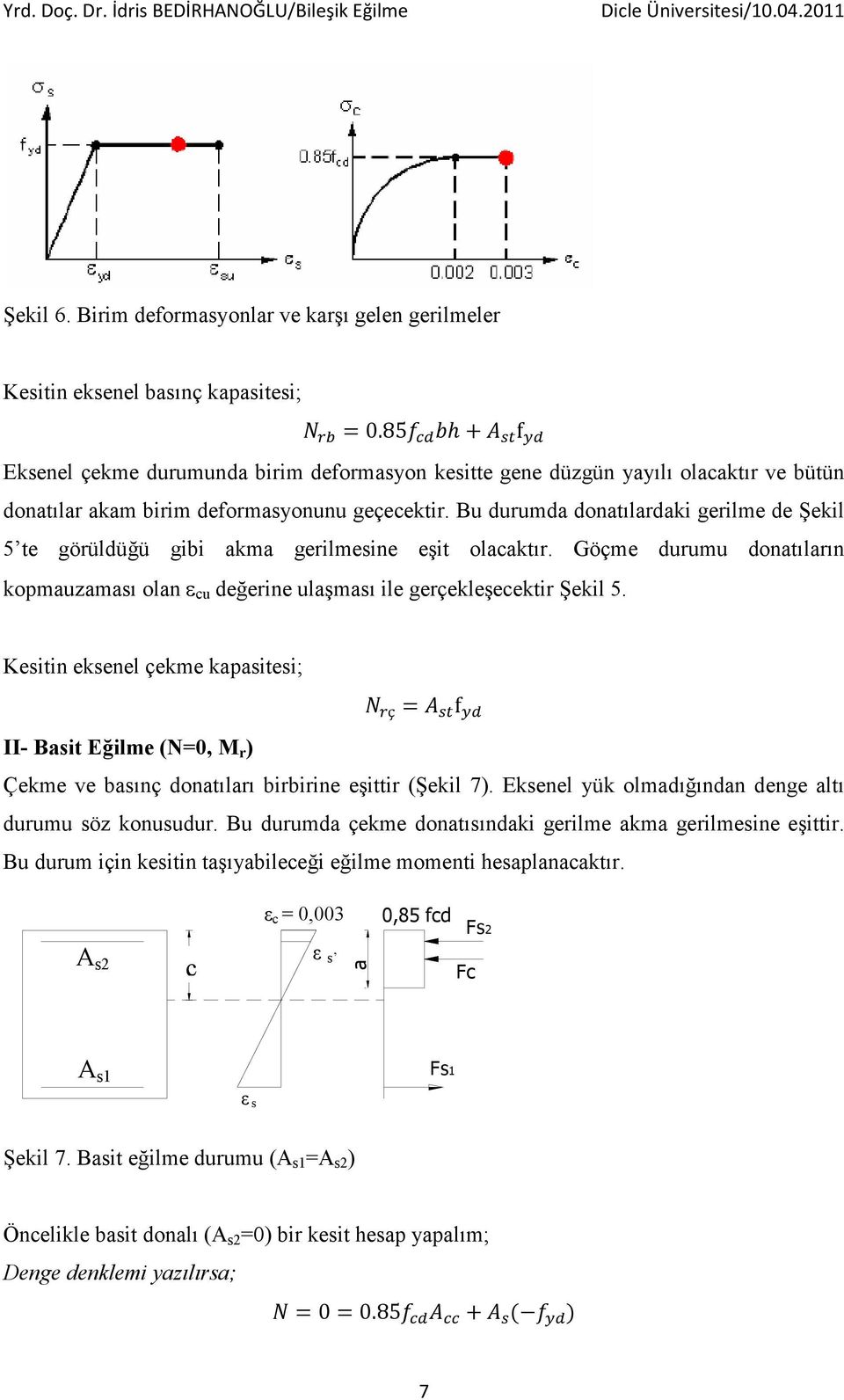 deformasyonunu geçecektir. Bu durumda donatılardaki gerilme de Şekil 5 te görüldüğü gibi akma gerilmesine eşit olacaktır.