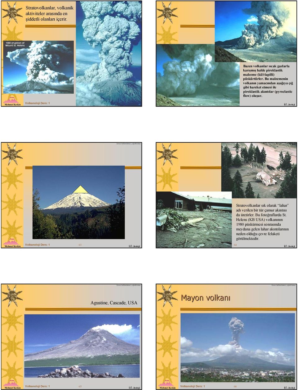 Volkanoloji Ders: 1 61 Volkanoloji Ders: 1 62 Stratovolkanlar sık olarak lahar adı verilen bir tür çamur akıntısı da üretirler. Bu fotoğraflarda St.
