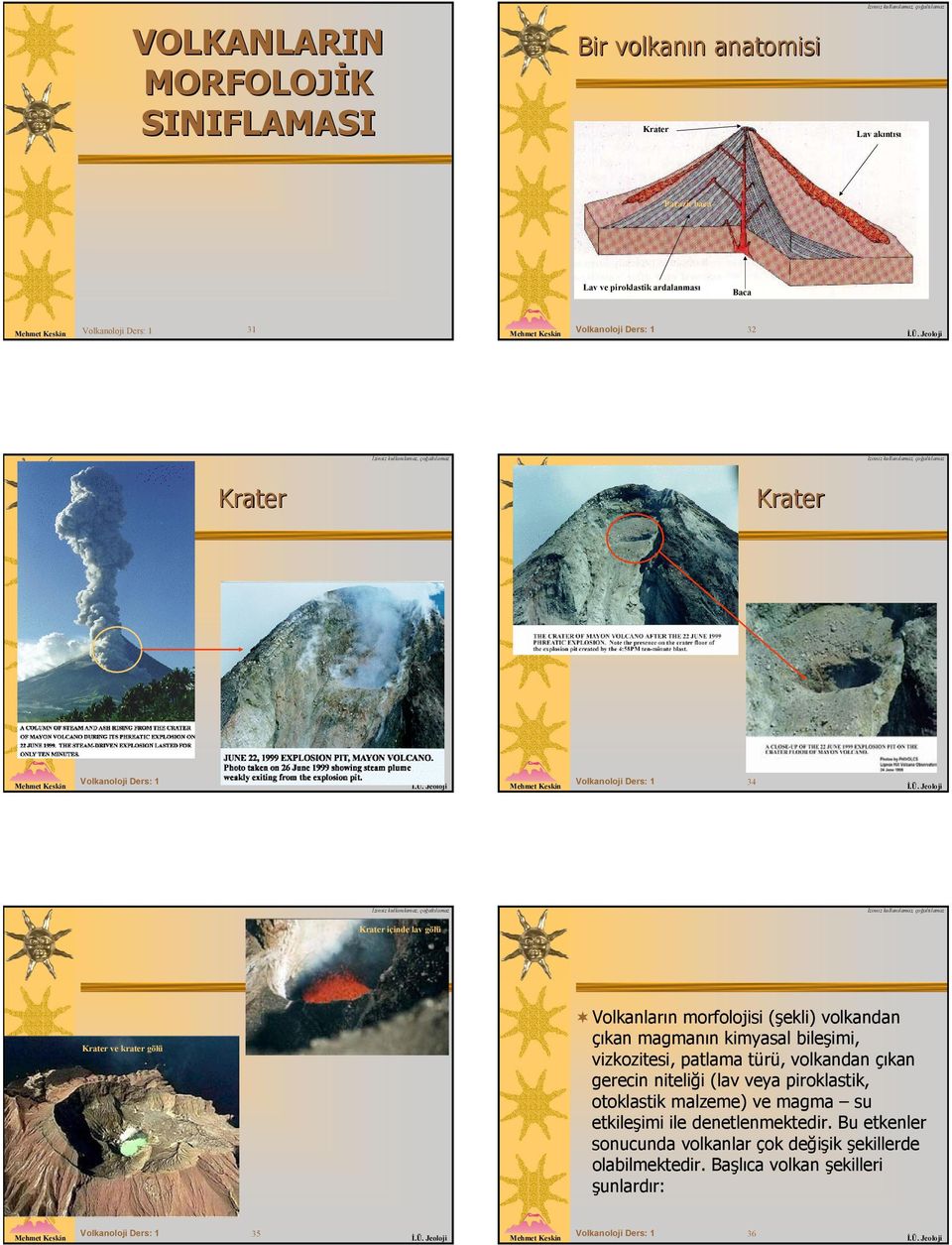 magmanın kimyasal bileşimi, vizkozitesi, patlama türü, volkandan çıkan gerecin niteliği (lav veya piroklastik, otoklastik malzeme) ve magma su etkileşimi ile