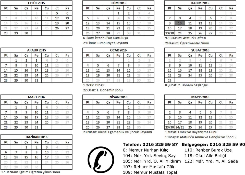 Sevinç Say 118: Okul Aile Birliği 105: Mdr. Yrd. O. Ali Yıldırım 122: Mdr.