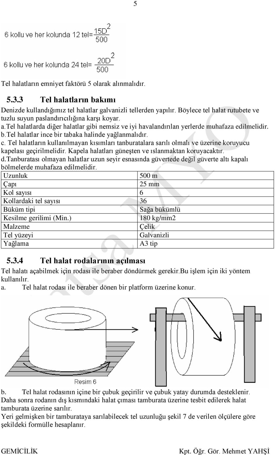 tel halatlar ince bir tabaka halinde yağlanmalıdır. c. Tel halatların kullanılmayan kısımları tanburatalara sarılı olmalı ve üzerine koruyucu kapelası geçirilmelidir.