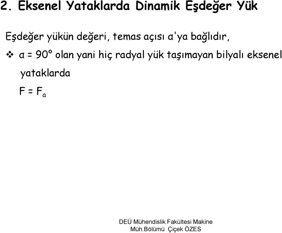 bağlıdır, α = 90 olan yani hiç radyal yük