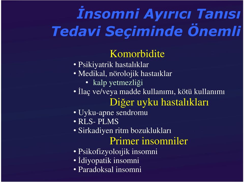 kullanımı Diğer uyku hastalıkları Uyku-apne sendromu RLS- PLMS Sirkadiyen ritm