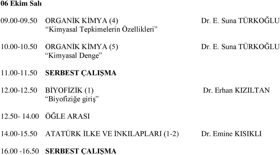 50 SERBEST ÇALIŞMA 12.00-12.50 BİYOFİZİK (1) Dr. Erhan KIZILTAN Biyofiziğe giriş 12.50-14.