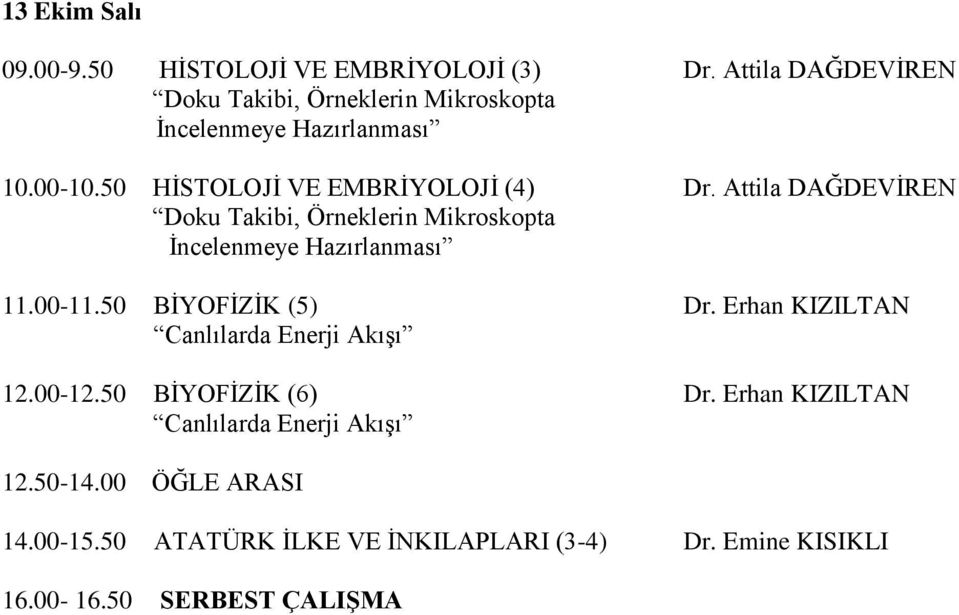Attila DAĞDEVİREN Doku Takibi, Örneklerin Mikroskopta İncelenmeye Hazırlanması 11.00-11.50 BİYOFİZİK (5) Dr.