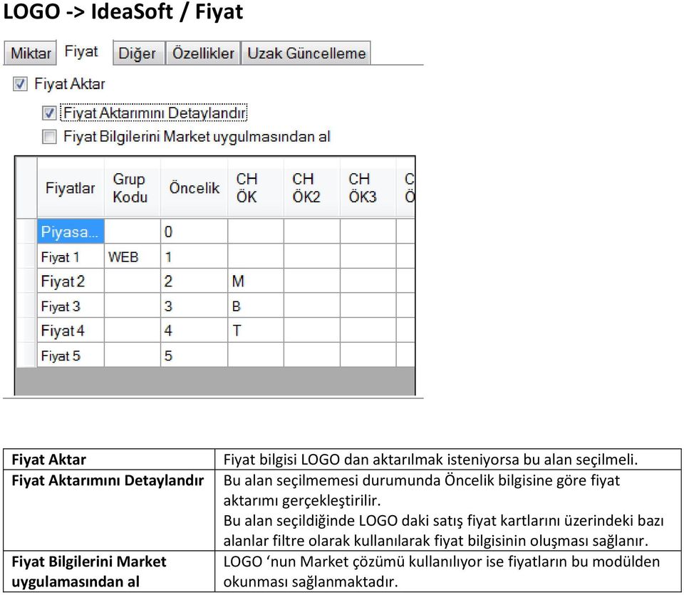 Bu alan seçilmemesi durumunda Öncelik bilgisine göre fiyat aktarımı gerçekleştirilir.