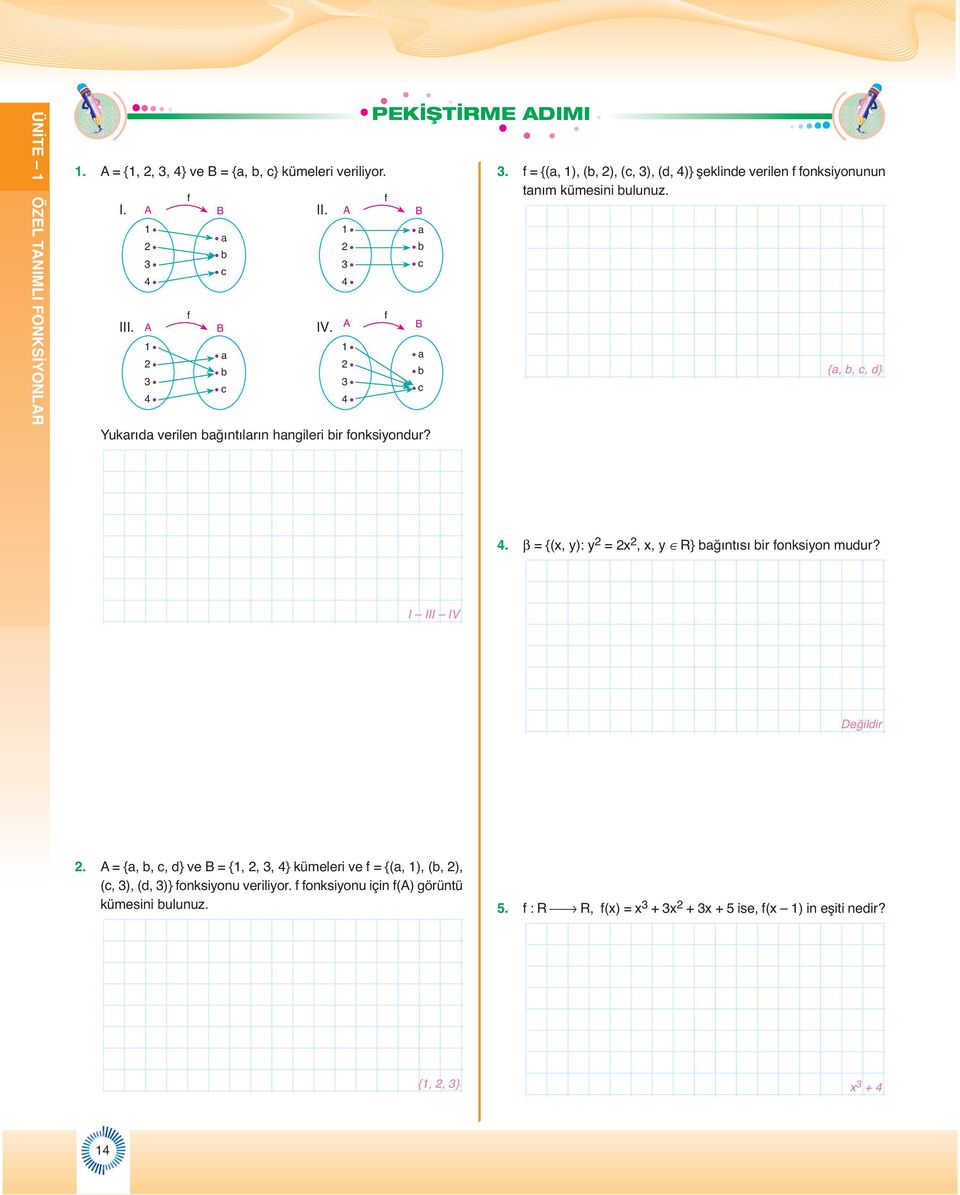 {a, b, c, d}. β = {(, ): =,, R} bağıntısı bir fonksion mudur? I III IV Değildir.