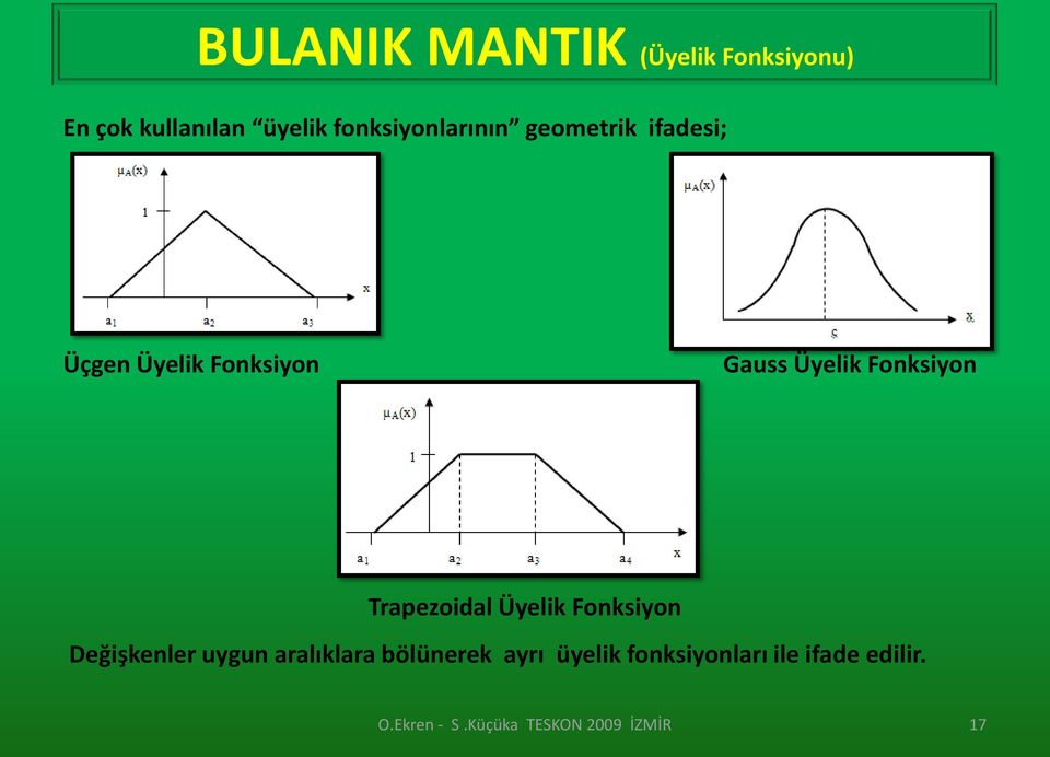 Gauss Üyelik Fonksiyon Trapezoidal Üyelik Fonksiyon Değişkenler