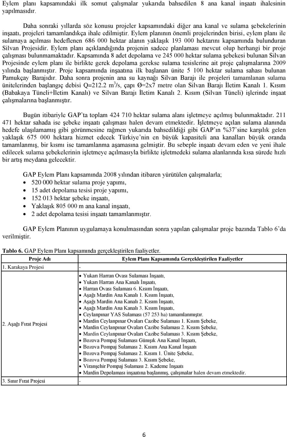 Eylem planının önemli projelerinden birisi, eylem planı ile sulamaya açılması hedeflenen 686 000 hektar alanın yaklaşık 193 000 hektarını kapsamında bulunduran Silvan Projesidir.