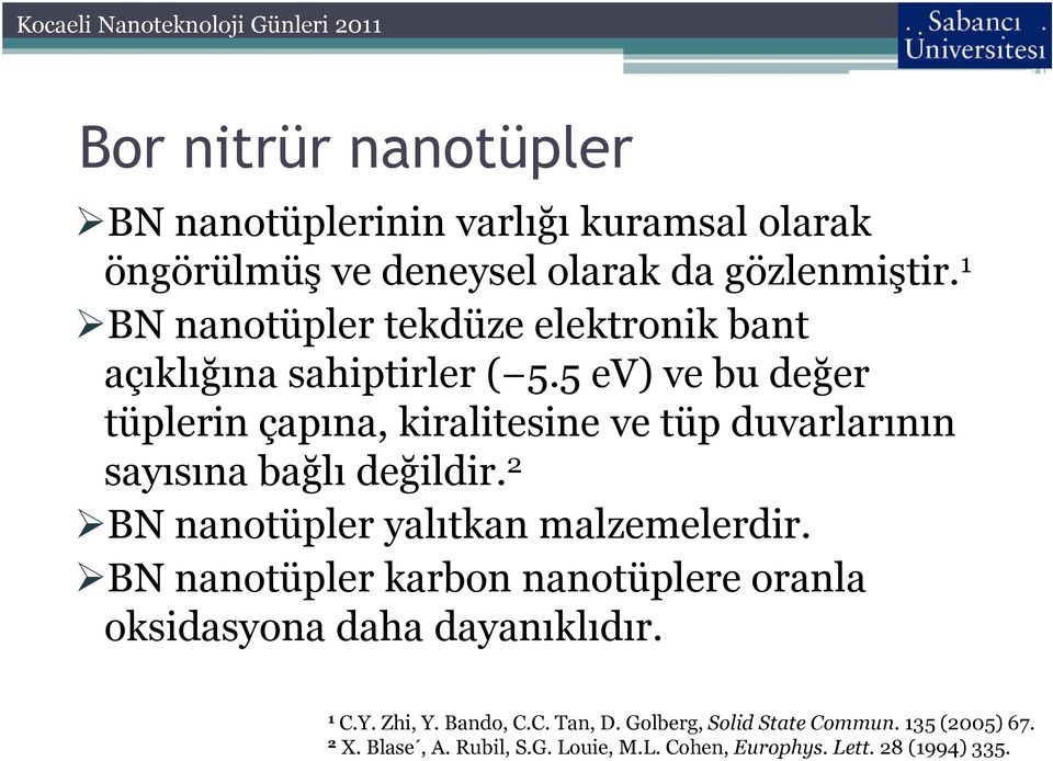 5 ev) ve bu değer tüplerin çapına, kiralitesine ve tüp duvarlarının sayısına bağlı değildir. 2 BN nanotüpler yalıtkan malzemelerdir.