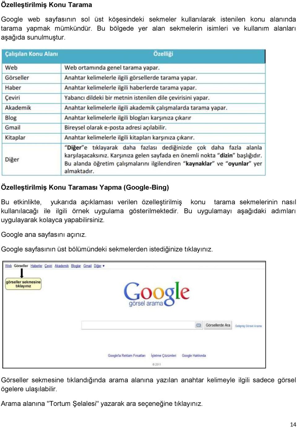 Özelleştirilmiş Konu Taraması Yapma (Google-Bing) Bu etkinlikte, yukarıda açıklaması verilen özelleştirilmiş konu tarama sekmelerinin nasıl kullanılacağı ile ilgili örnek uygulama