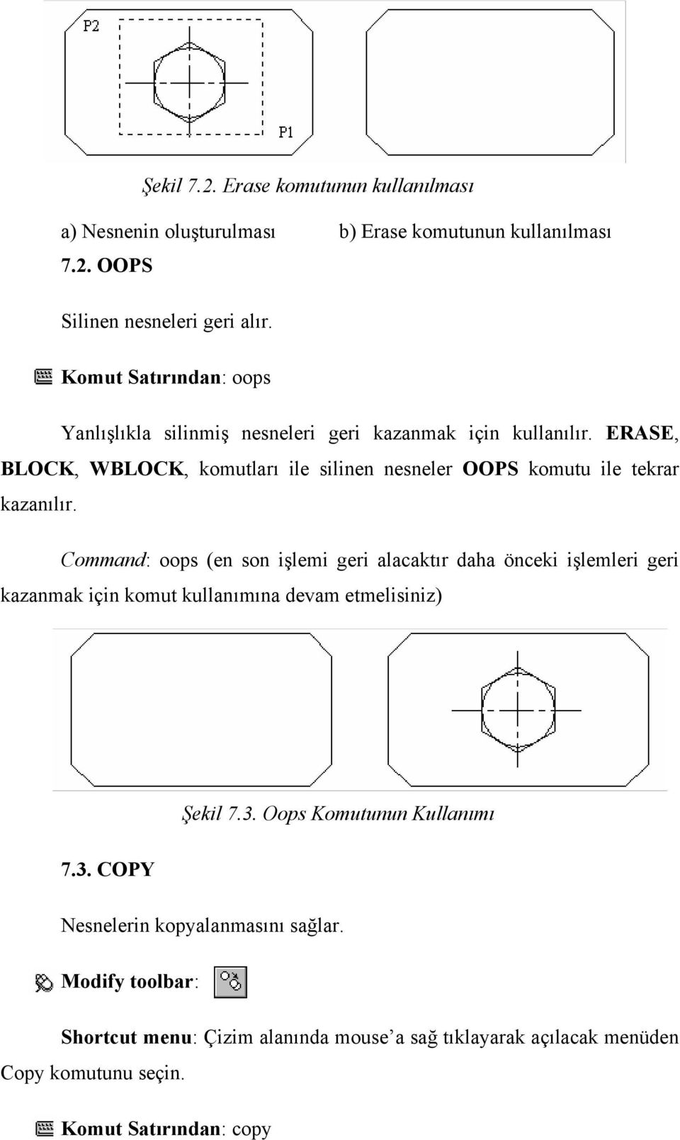 ERASE, BLOCK, WBLOCK, komutları ile silinen nesneler OOPS komutu ile tekrar kazanılır.