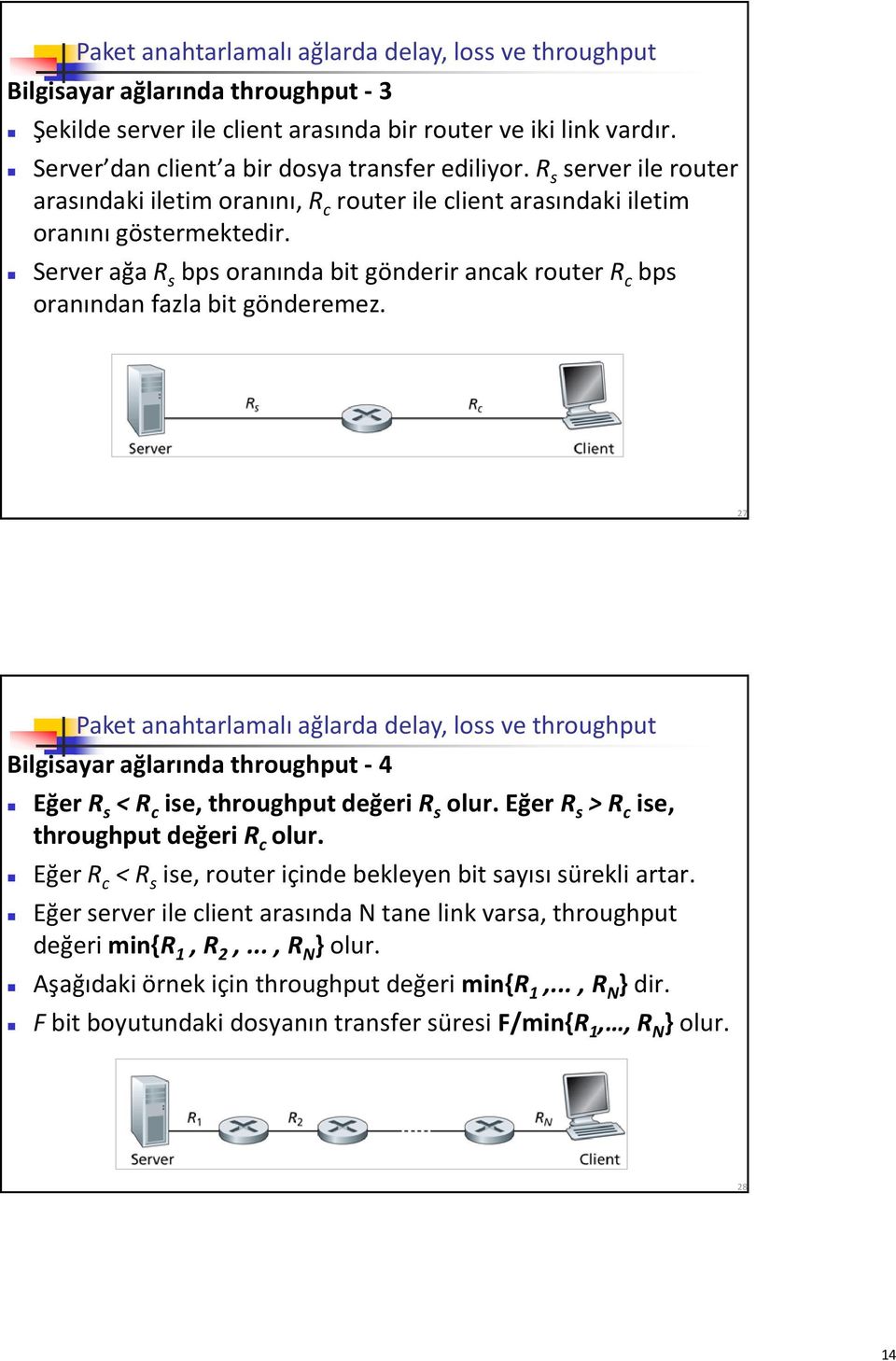 Server ağa R s bps oranında bit gönderir ancak router R c bps oranından fazla bit gönderemez.