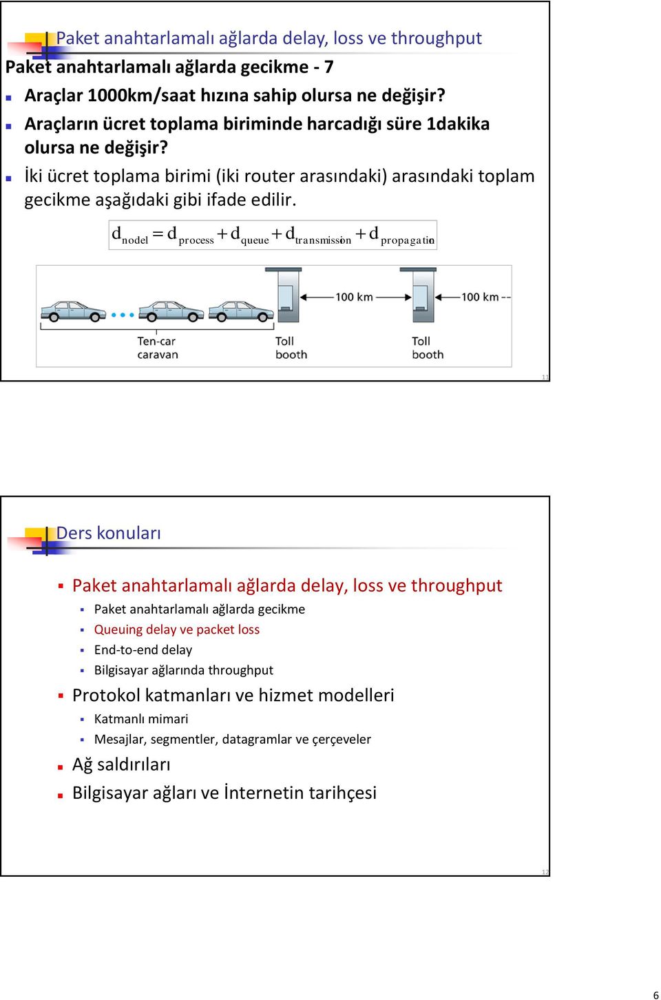 d nodel d process d queue d transmissi on d propagation 11 Ders konuları Paket anahtarlamalı ağlarda delay, loss ve throughput Paket anahtarlamalı ağlarda gecikme Queuing delay ve