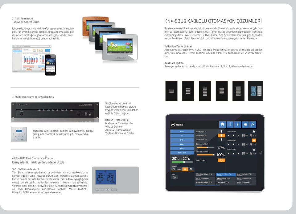 gönderebilirsiniz. KNX-SBUS KABLOLU OTOMASYON ÇÖZÜMLERİ Bu sistemin özellikleri hayal gücünüzle sınırlıdır.bir çok sistemle entegre olarak çalıştırabilir ve otomasyona dahil edebilirsiniz.