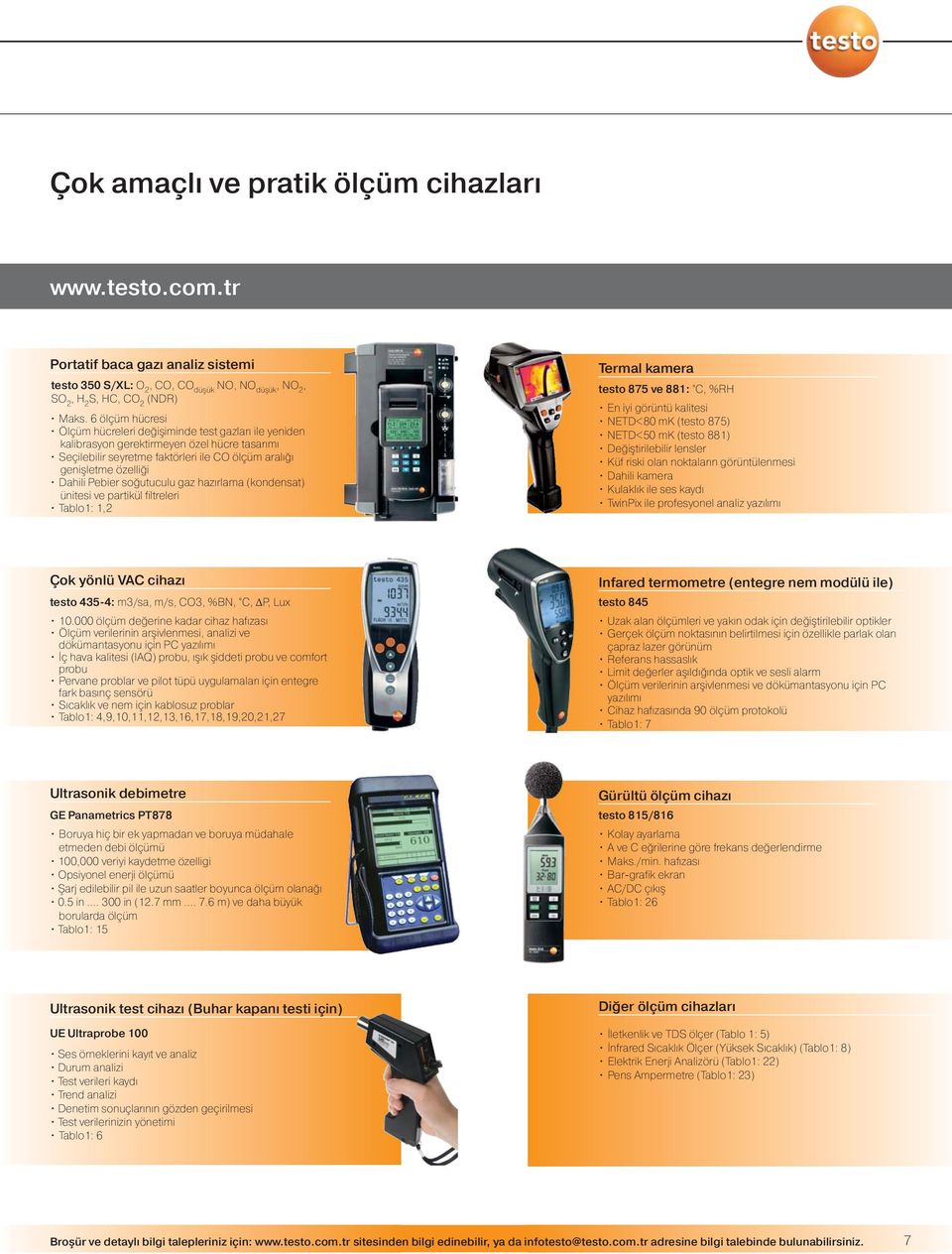 Pebier soğutuculu gaz hazırlama (kondensat) ünitesi ve partikül filtreleri Tablo1: 1,2 Termal kamera testo 875 ve 881: C, %RH En iyi görüntü kalitesi NETD<80 mk (testo 875) NETD<50 mk (testo 881)