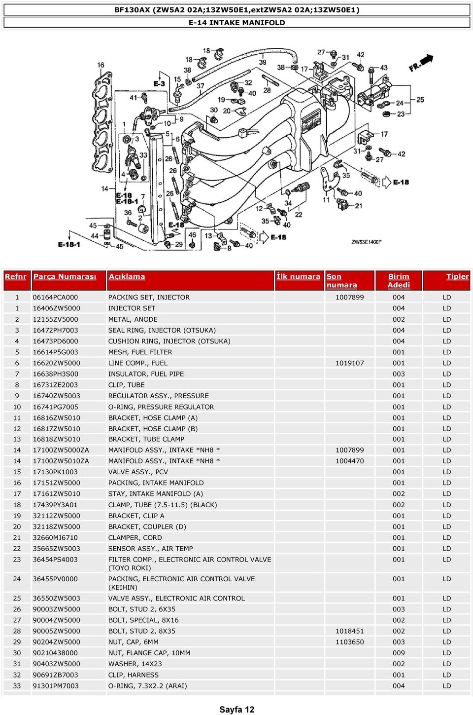 , FUEL 1019107 001 LD 7 16638PH3S00 INSULATOR, FUEL PIPE 003 LD 8 16731ZE2003 CLIP, TUBE 001 LD 9 16740ZW5003 REGULATOR ASSY.