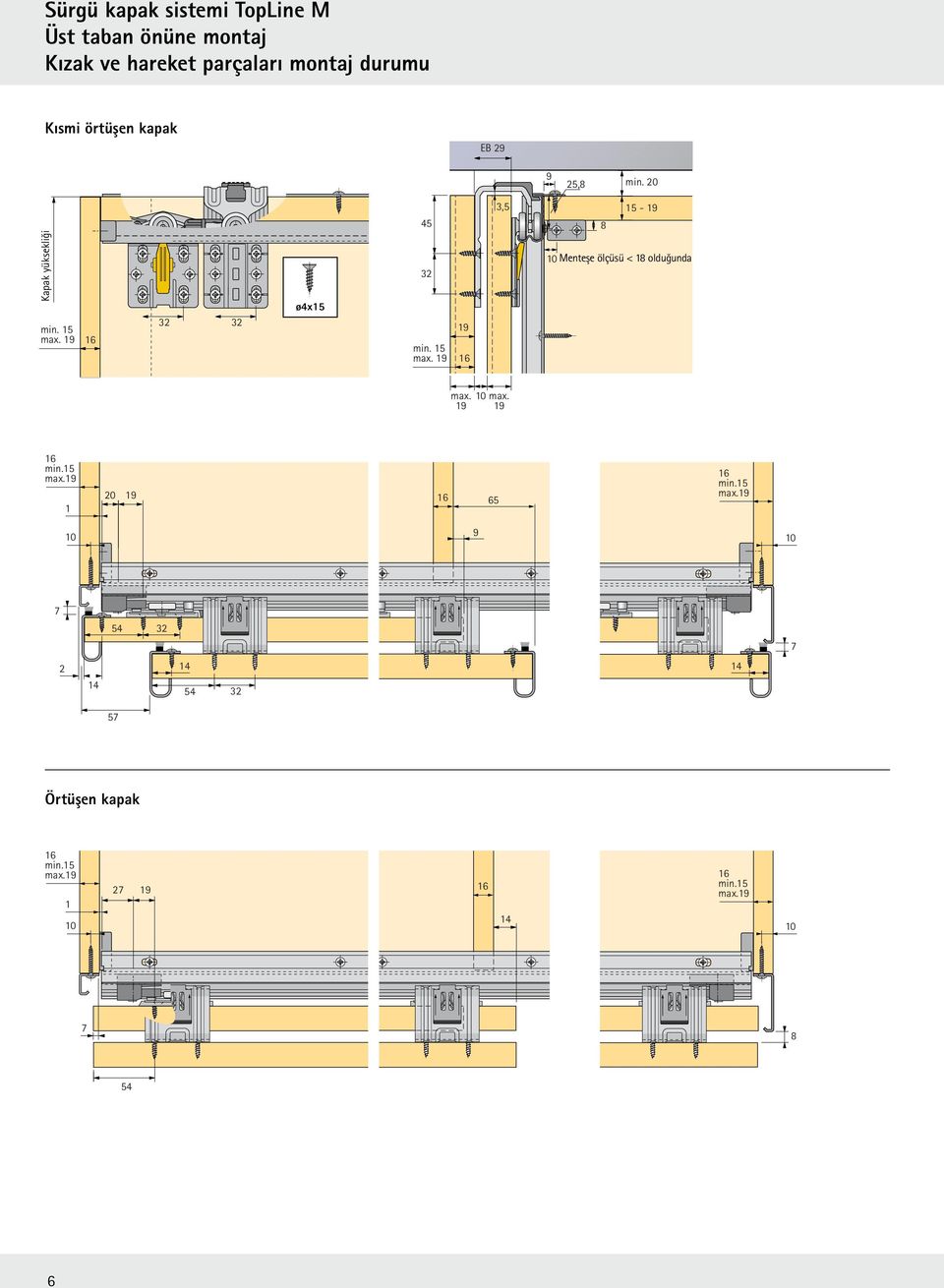 32 32 ø4x15 32 min. 15 max. Menteşe bei Anschlagmaß ölçüsü < 18 < 18 olduğunda max. max. min.15 max. 1 20 65 min.