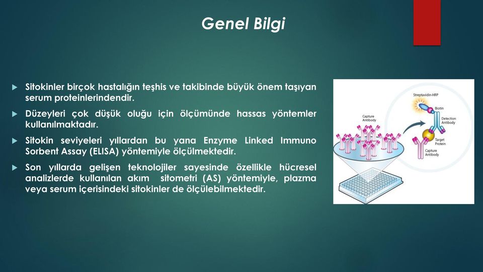 Sitokin seviyeleri yıllardan bu yana Enzyme Linked Immuno Sorbent Assay (ELISA) yöntemiyle ölçülmektedir.