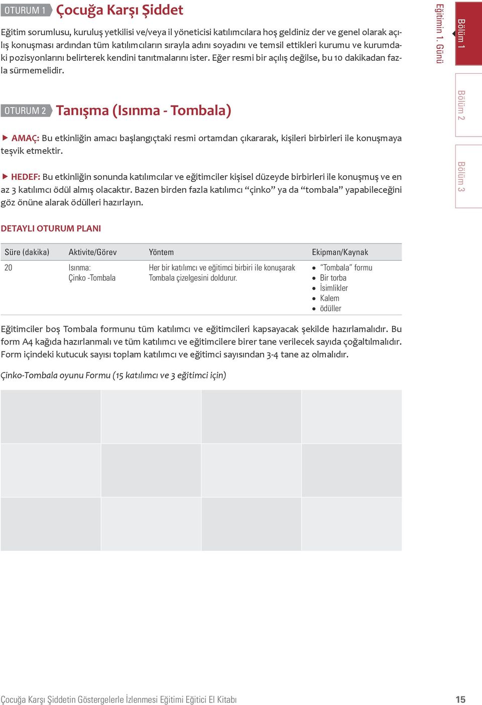 OTURUM 2 Tanışma (Isınma - Tombala) AMAÇ: Bu etkinliğin amacı başlangıçtaki resmi ortamdan çıkararak, kişileri birbirleri ile konuşmaya teşvik etmektir.