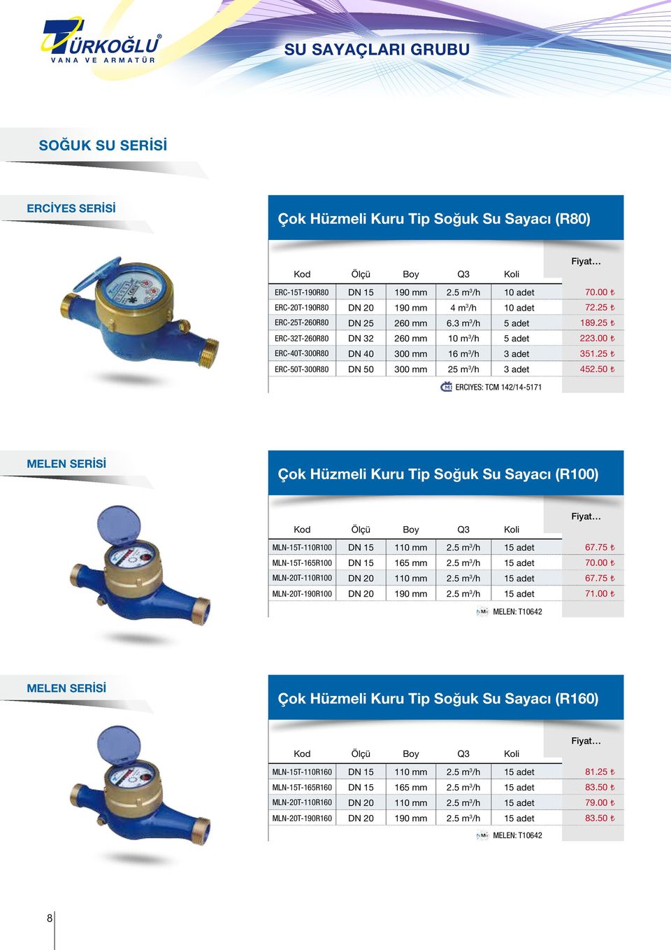 00 ERC-40T-300R80 DN 40 300 mm 16 m 3 /h 3 adet 351.25 ERC-50T-300R80 DN 50 300 mm 25 m 3 /h 3 adet 452.