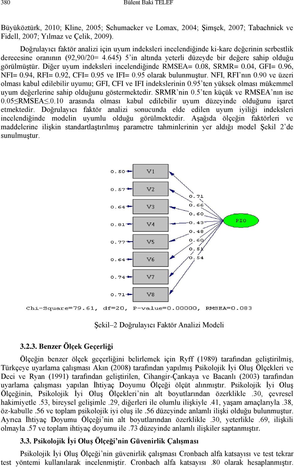 Diğer uyum indeksleri incelendiğinde RMSEA= 0.08, SRMR= 0.04, GFI= 0.96, NFI= 0.94, RFI= 0.92, CFI= 0.95 ve IFI= 0.95 olarak bulunmuştur. NFI, RFI nın 0.