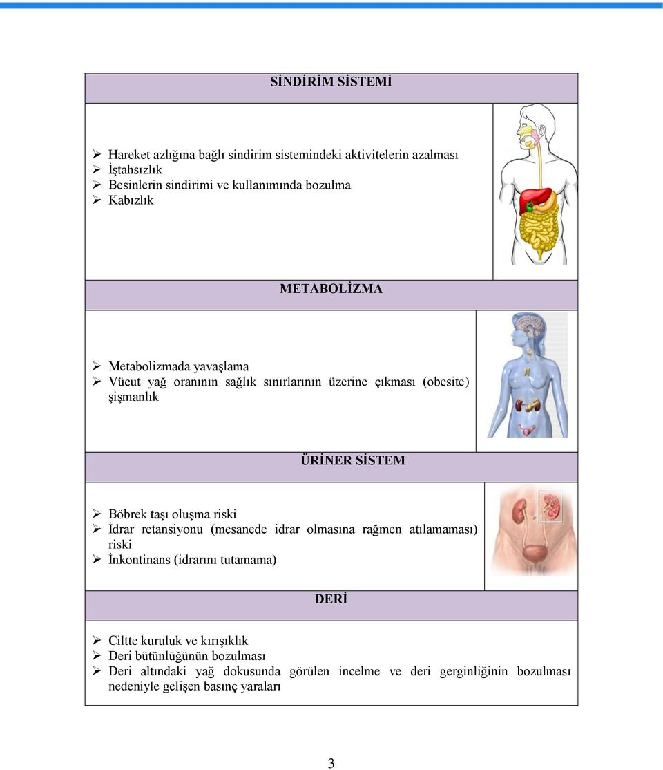 taşı oluşma riski İdrar retansiyonu (mesanede idrar olmasına rağmen atılamaması) riski İnkontinans (idrarını tutamama) DERİ Ciltte kuruluk ve