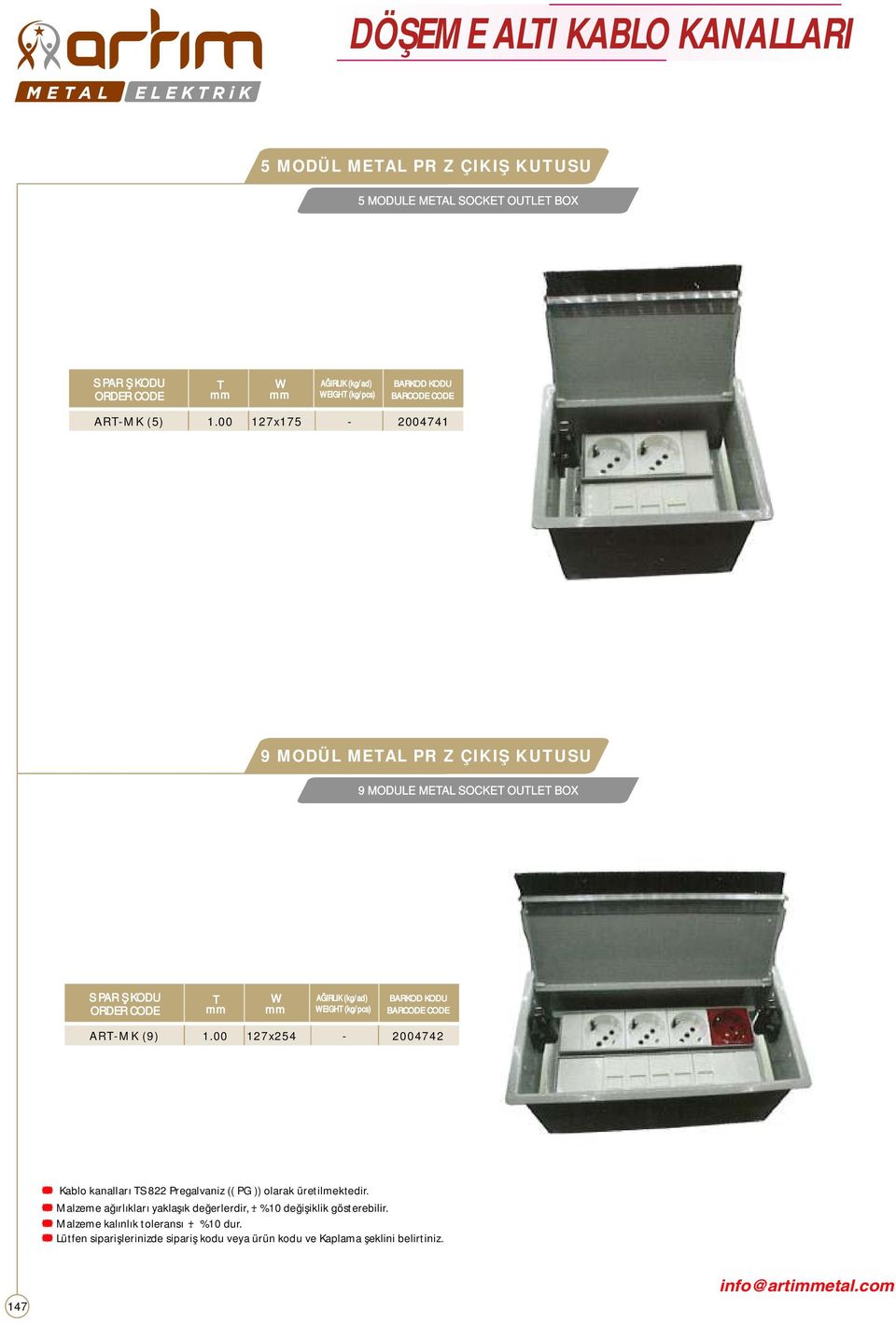 00 127x175-2004741 9 MODÜL MEAL PRİZ ÇIKIŞ KUUSU 9 MODULE MEAL SOCKE OULE BOX