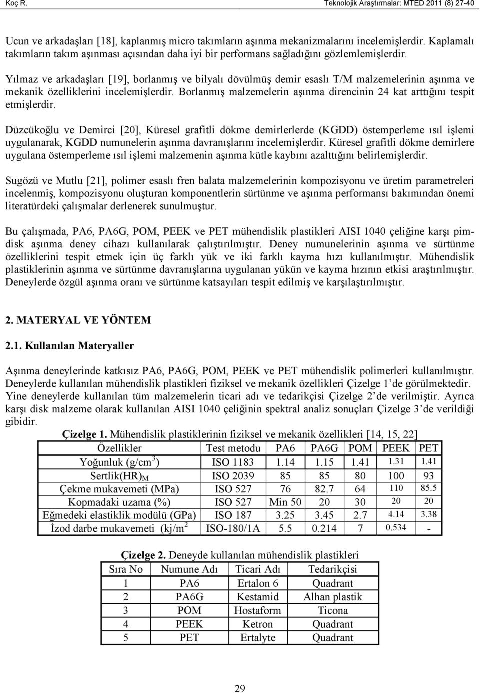 Yılmaz ve arkadaşları [19], borlanmış ve bilyalı dövülmüş demir esaslı T/M malzemelerinin aşınma ve mekanik özelliklerini incelemişlerdir.